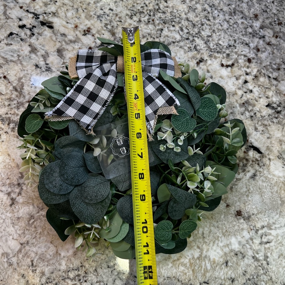 2 Artificial Greenery Wreath with Black and White Bow - Picture 6 of 6